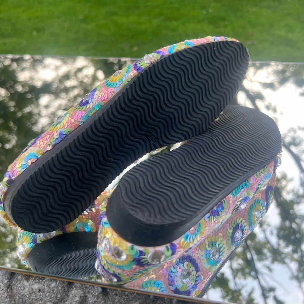 Radical Pink Blue Yellow Purple and Silver Sequined Dressy Flats - Picture 4 of 10